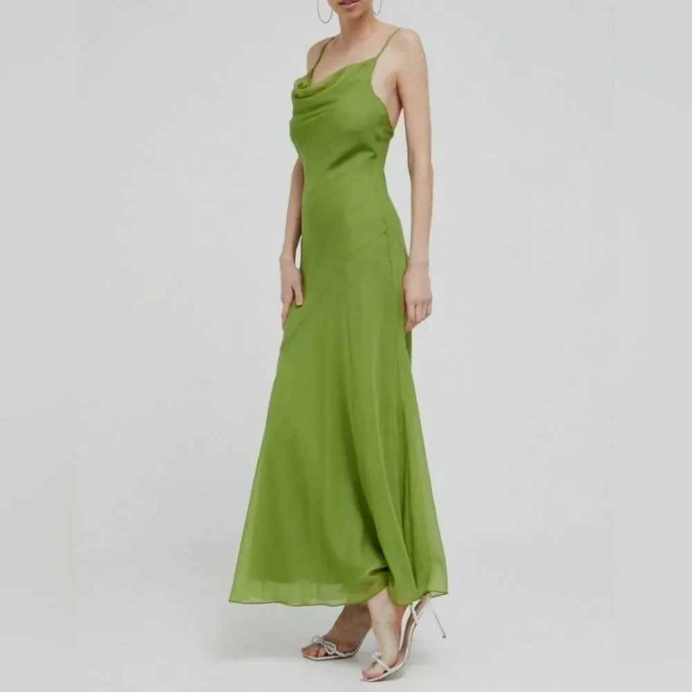 Abercrombie & Fitch Y2K Inspired Green Cowl Neck Slip Maxi Dress X-Small XS NWT